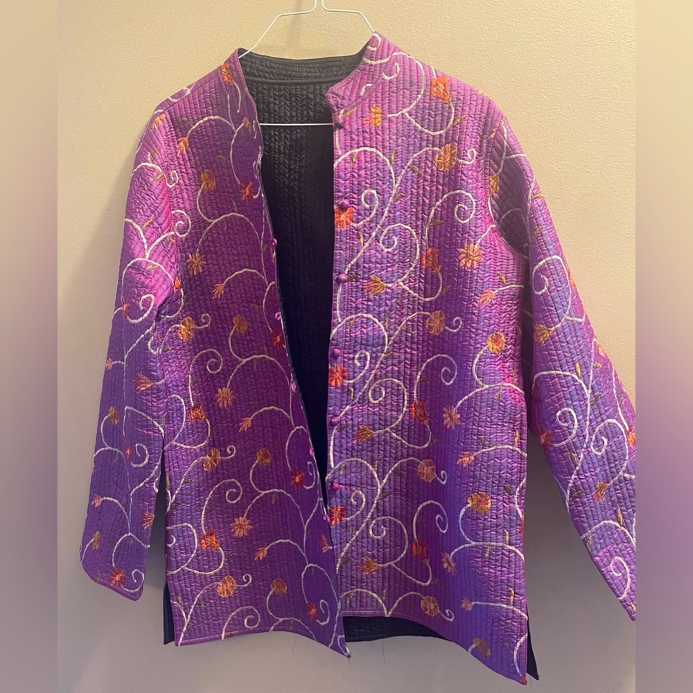 Vintage Handmade Women’s Reversible Purple & Black Jacket Hand Crafted - XL
